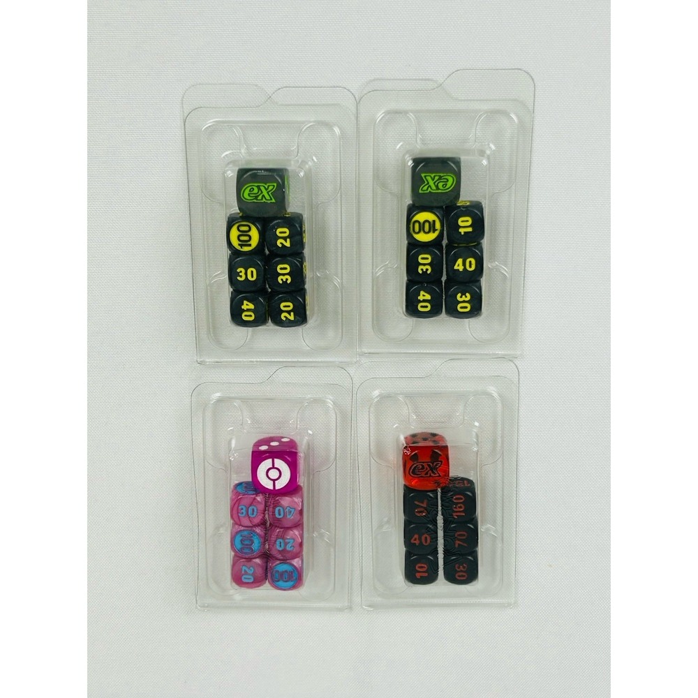 Pokemon TCG Official EX Damage Counter Dice Set Lot x4 Black Pink Red